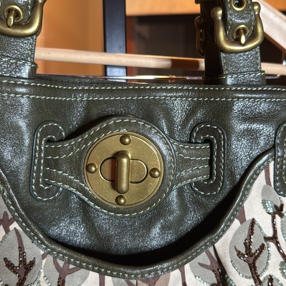 RARE Beautiful Lockheart By Brighton Green Leather Beaded Tote Bag - Picture 6 of 12